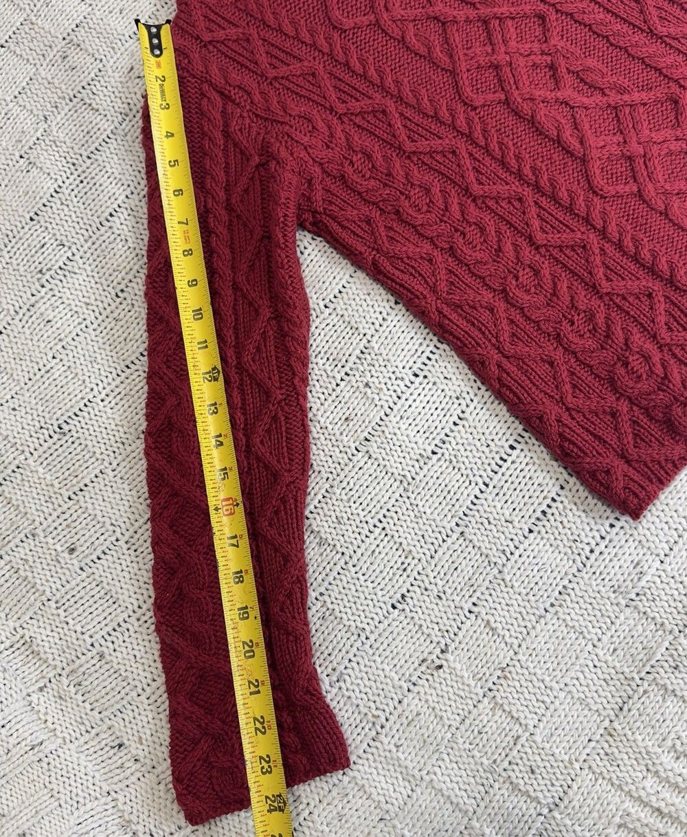 Paul James England 100% Wool Aran Cable Knit Fisherman Turtleneck Sweater S Red - Picture 8 of 10